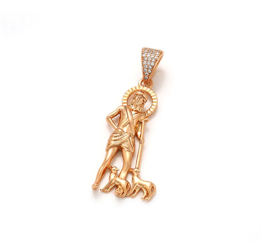 18K Gold Plated - St. Lazarus Pendant with Crystal Accents