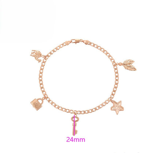 Rose Gold Charm with Lock, Key, Star, Arrow, and Leaf Anklets