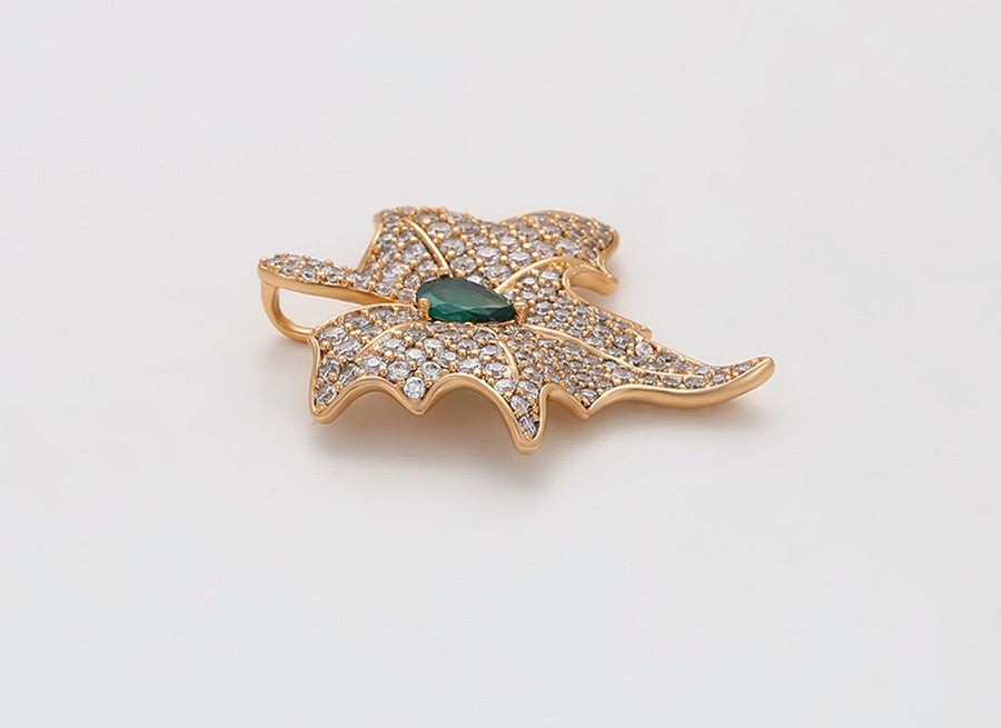 Sparkling Gold Leaf Drop Pendent - 18K Gold Plated!