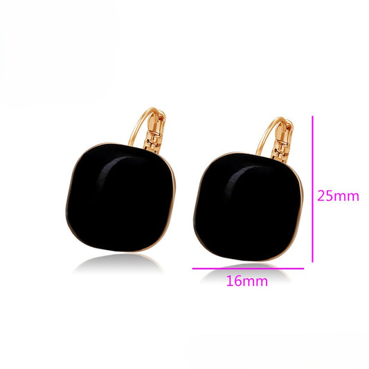 18K Gold Plated - Gold-Tone Black Onyx Square Drop Earrings