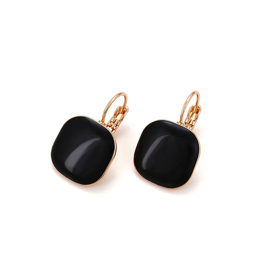 18K Gold Plated - Gold-Tone Black Onyx Square Drop Earrings