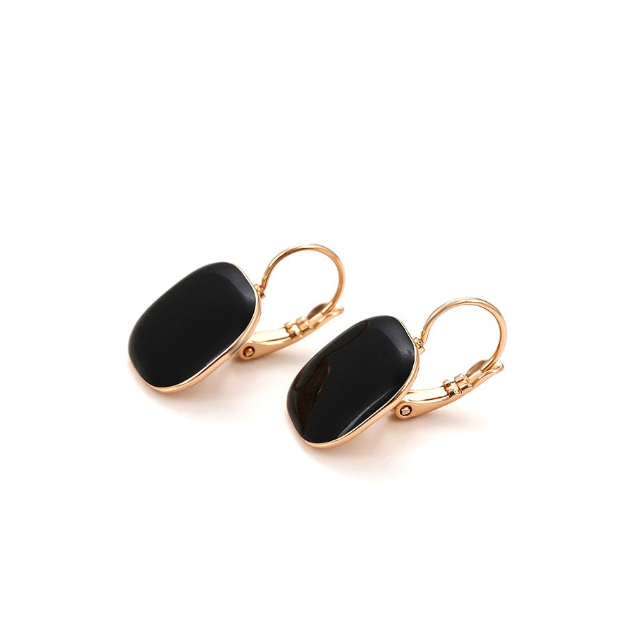 18K Gold Plated - Gold-Tone Black Onyx Square Drop Earrings