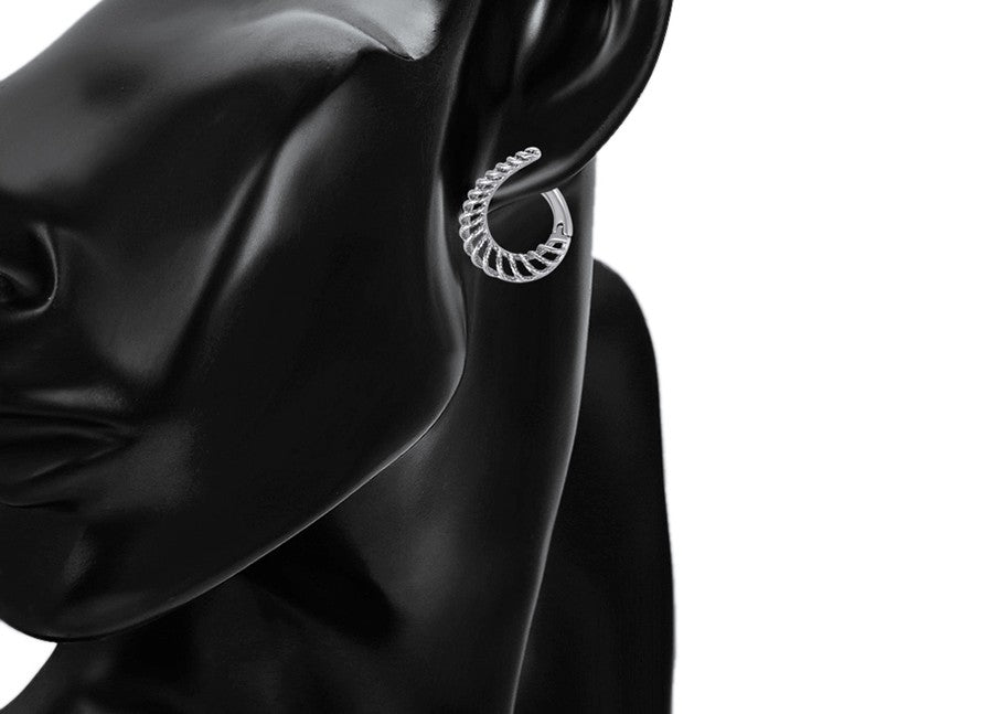 Aria Platinum Plated Openwork Twisted Rope Huggie Earrings | Sculptural Caged Crescent Hoop Earrings