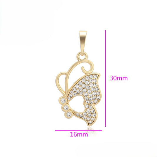 14K Gold Plated Butterfly Pendant with Crystal Pave