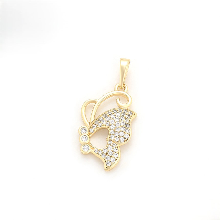 14K Gold Plated Butterfly Pendant with Crystal Pave