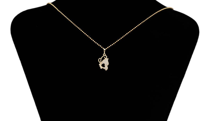 14K Gold Plated Butterfly Pendant with Crystal Pave