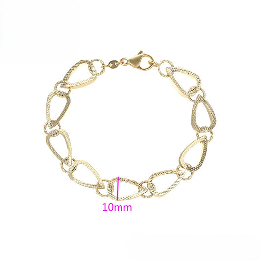 14K Gold Plated - Textured Teardrop Link Bracelet