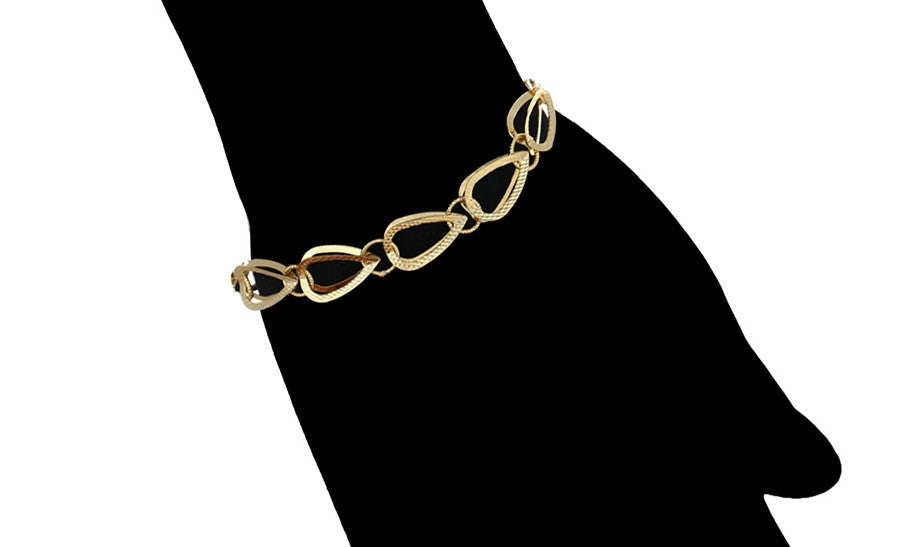 14K Gold Plated - Textured Teardrop Link Bracelet