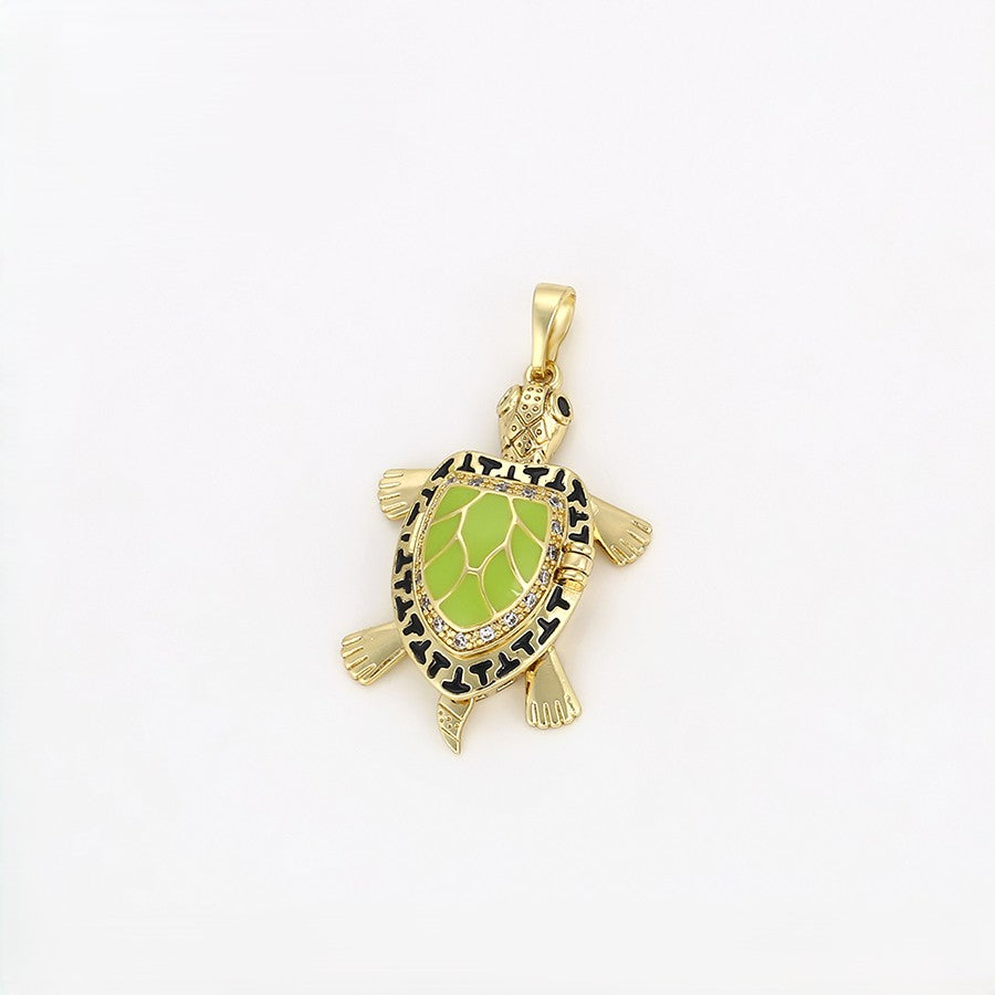 Sea Turtle Pendant & Drop Earrings Set I 14K Gold Plated Sage Green Crystal Pendant & Drop Earrings