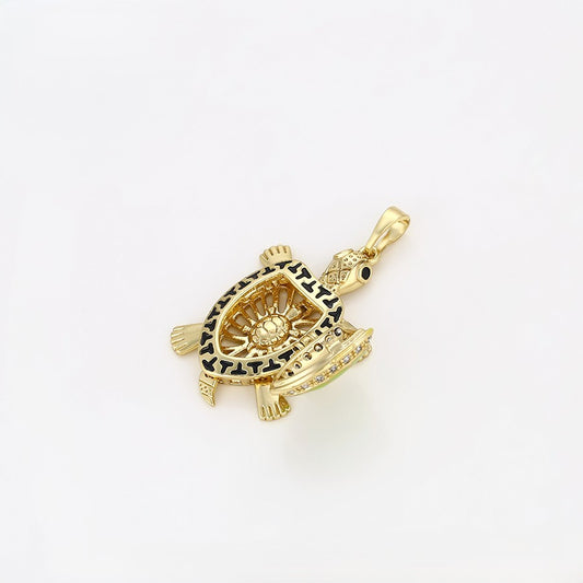 Sea Turtle Pendant & Drop Earrings Set I 14K Gold Plated Sage Green Crystal Pendant & Drop Earrings