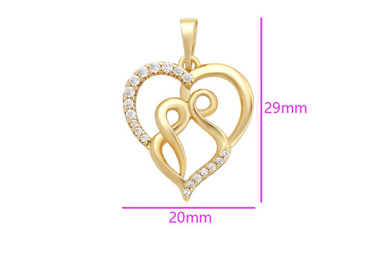 Solid 14k Gold Plated Open Heart Charm with Sparkling CZ