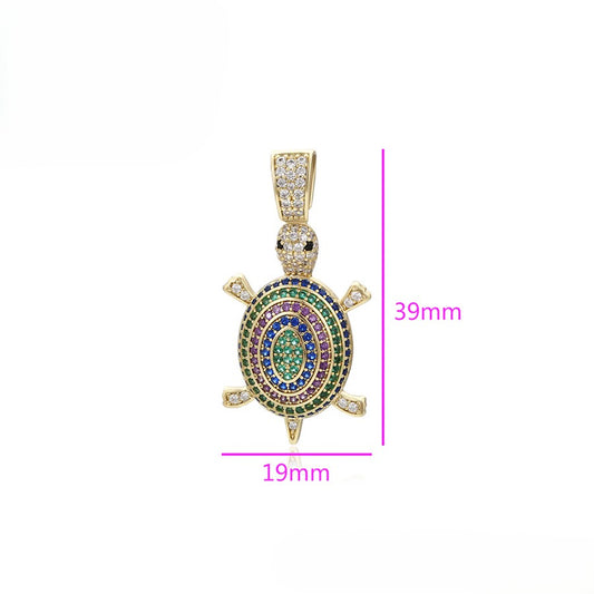 14K Gold Plated Turtle Pendant with Colorful Crystal Pave