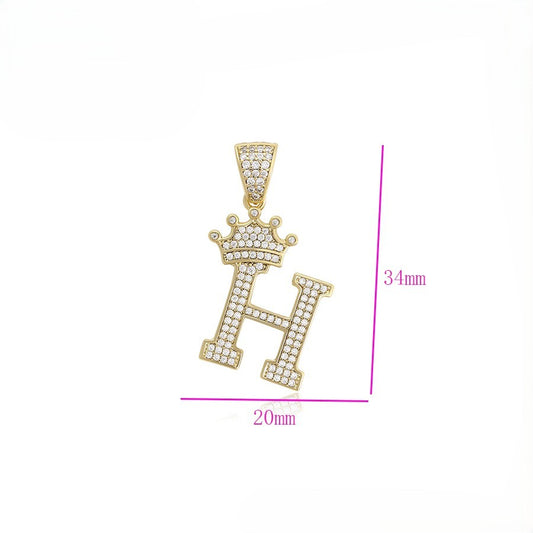 Gold Pave Crystal Crown Initial 'H' Pendant