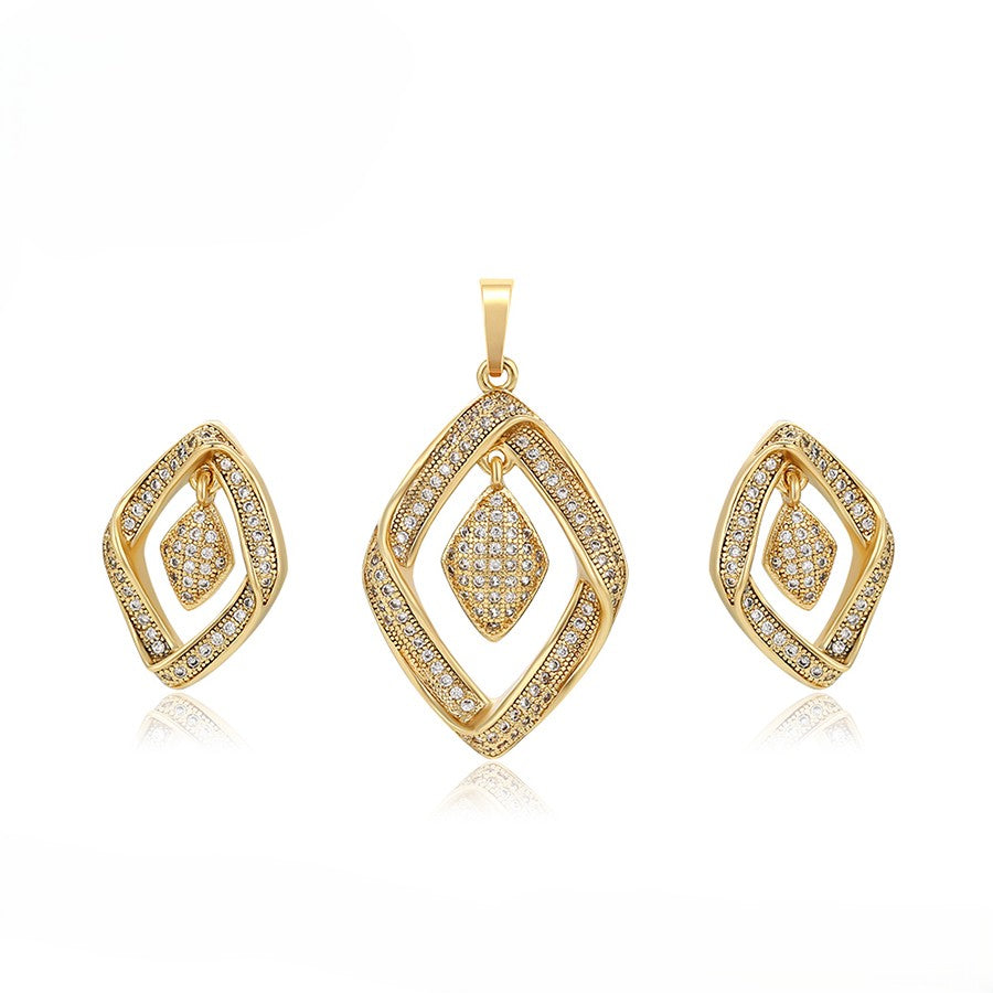 14K Gold Plated Geometric Rhombus Pendant & Drop Earrings Set