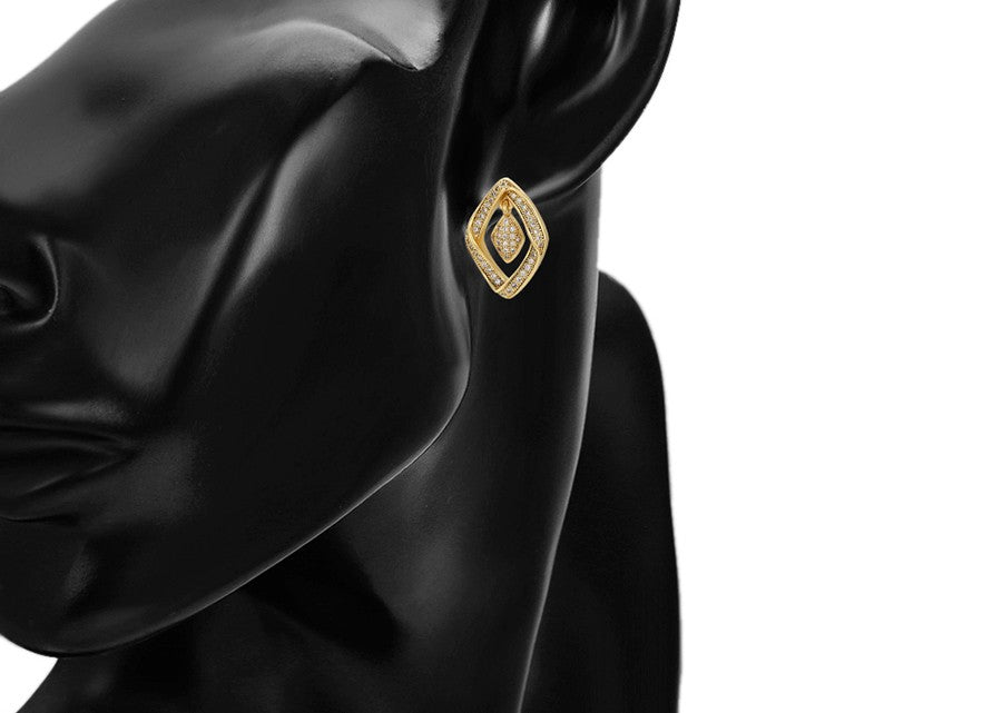 14K Gold Plated Geometric Rhombus Pendant & Drop Earrings Set