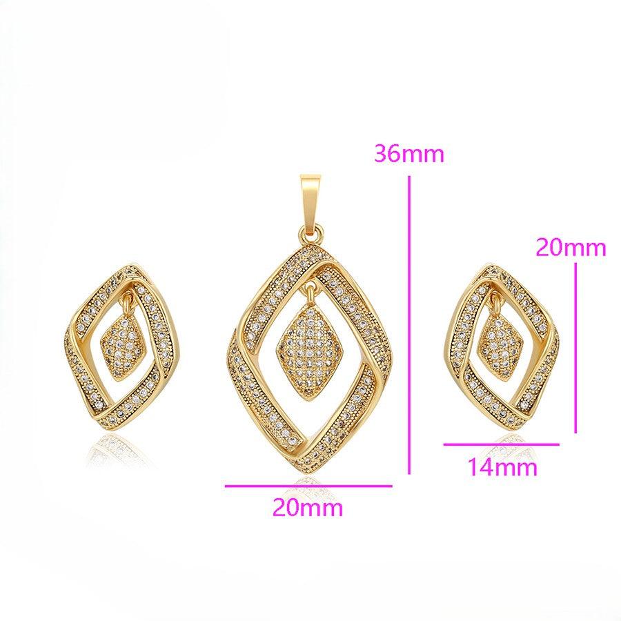 14K Gold Plated Geometric Rhombus Pendant & Drop Earrings Set
