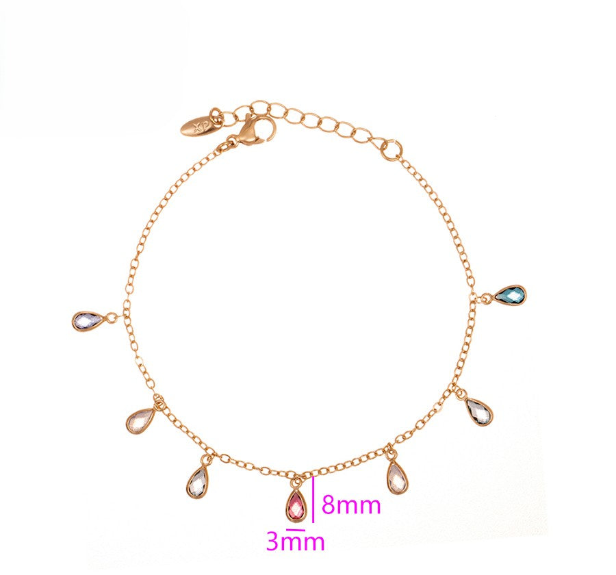 14K Gold Plated Teardrop Crystal Charm Colorful Bracelet