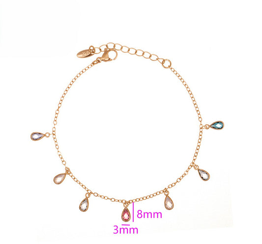 14K Gold Plated Teardrop Crystal Charm Colorful Bracelet