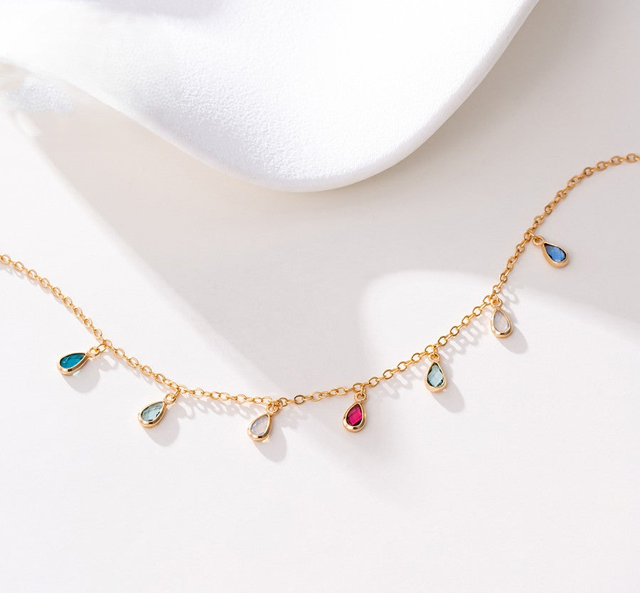14K Gold Plated Teardrop Crystal Charm Colorful Bracelet