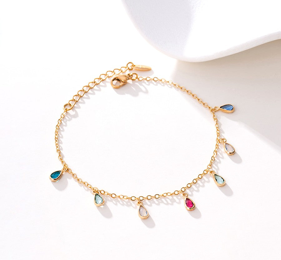 14K Gold Plated Teardrop Crystal Charm Colorful Bracelet