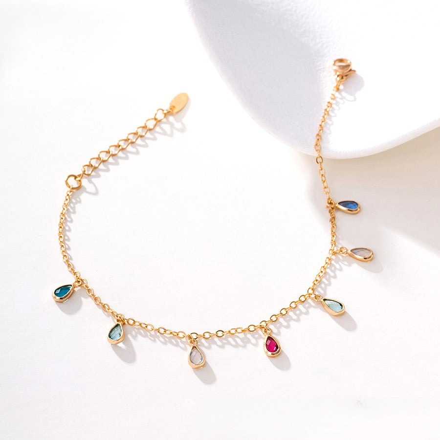 14K Gold Plated Teardrop Crystal Charm Colorful Bracelet