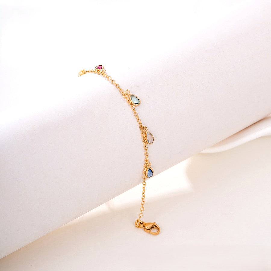 14K Gold Plated Teardrop Crystal Charm Colorful Bracelet