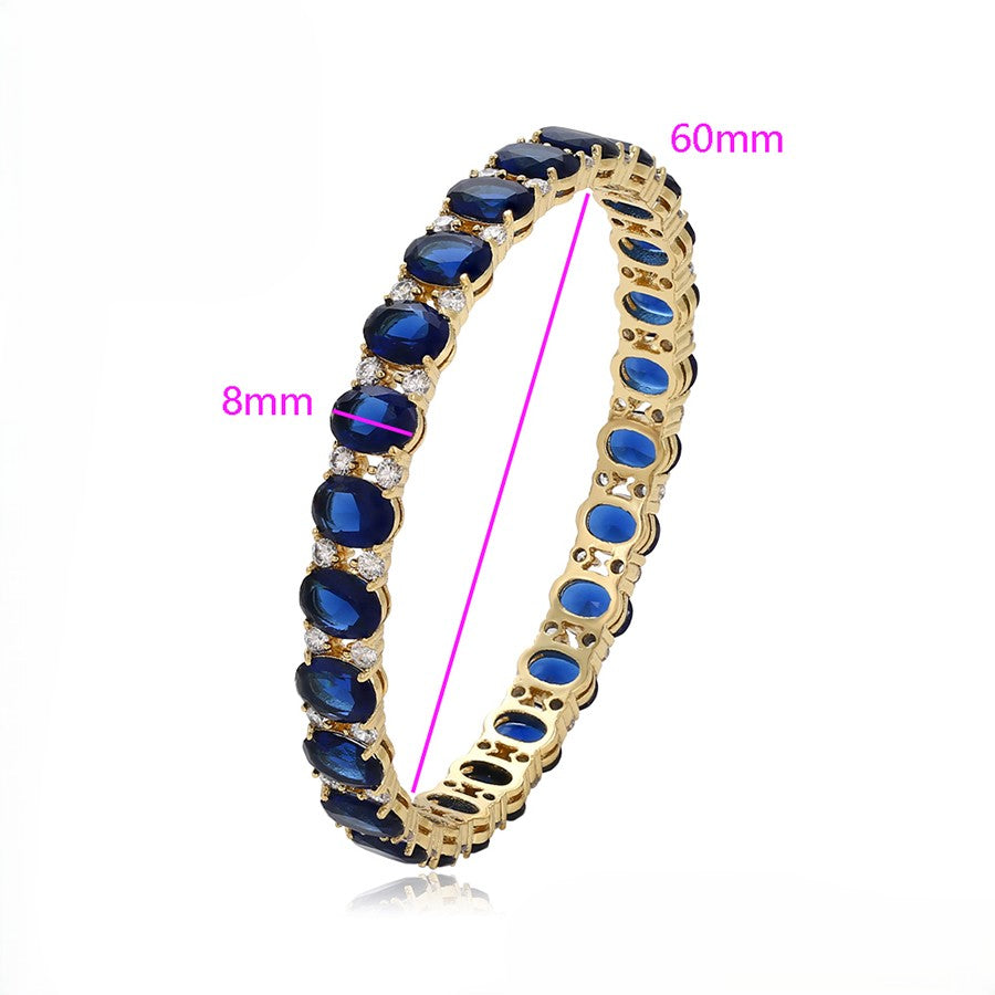 14K Gold Plated Oval Sapphire Blue Bangle