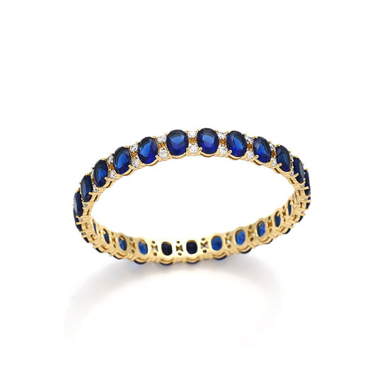 14K Gold Plated Oval Sapphire Blue Bangle
