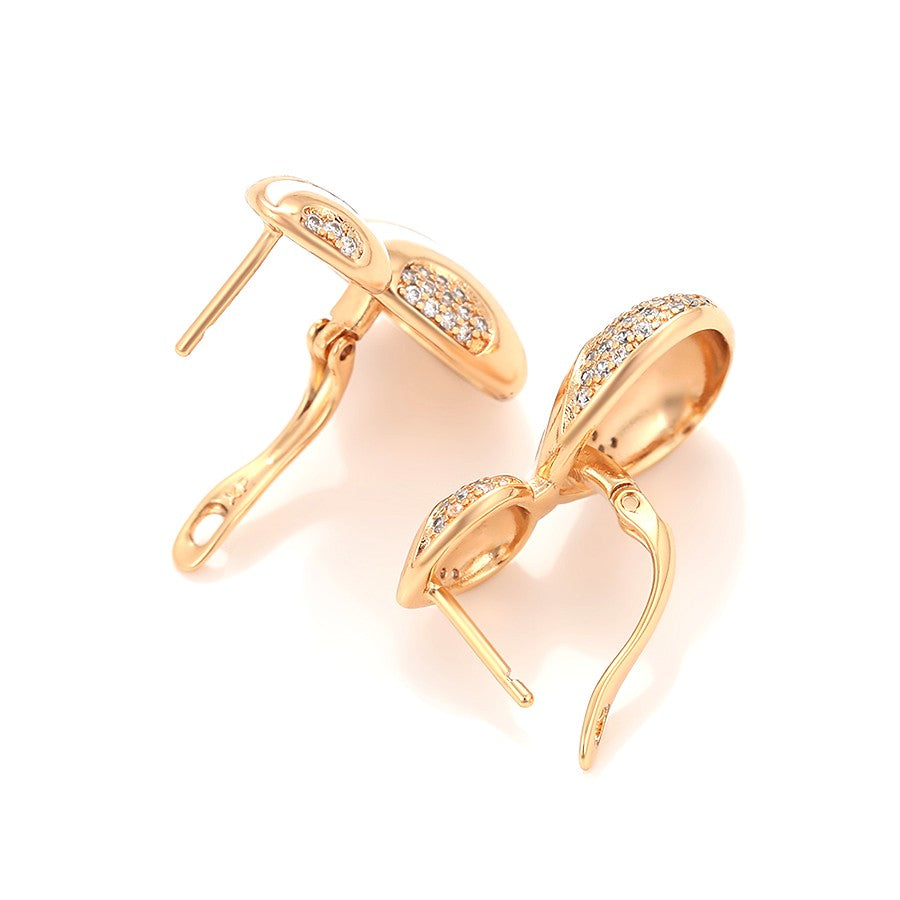 18K gold plated - Unique S-Shape Earrings with White Enamel Accents and Crystal Embellishment