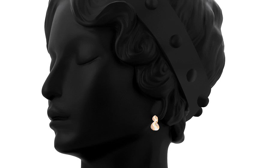 18K gold plated - Unique S-Shape Earrings with White Enamel Accents and Crystal Embellishment