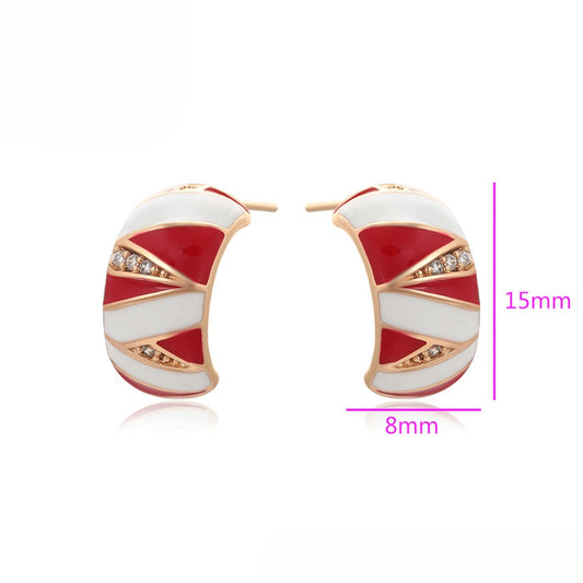 Candy Cane Hoop Earrings with Red and White Enamel - Festive Holiday Earrings