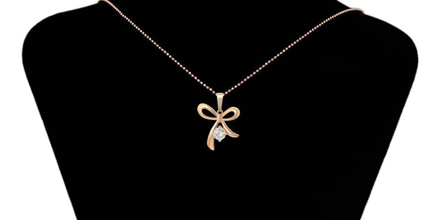 18K Gold Plated - Rose Gold Bow Jewelry Set with Crystal Accents