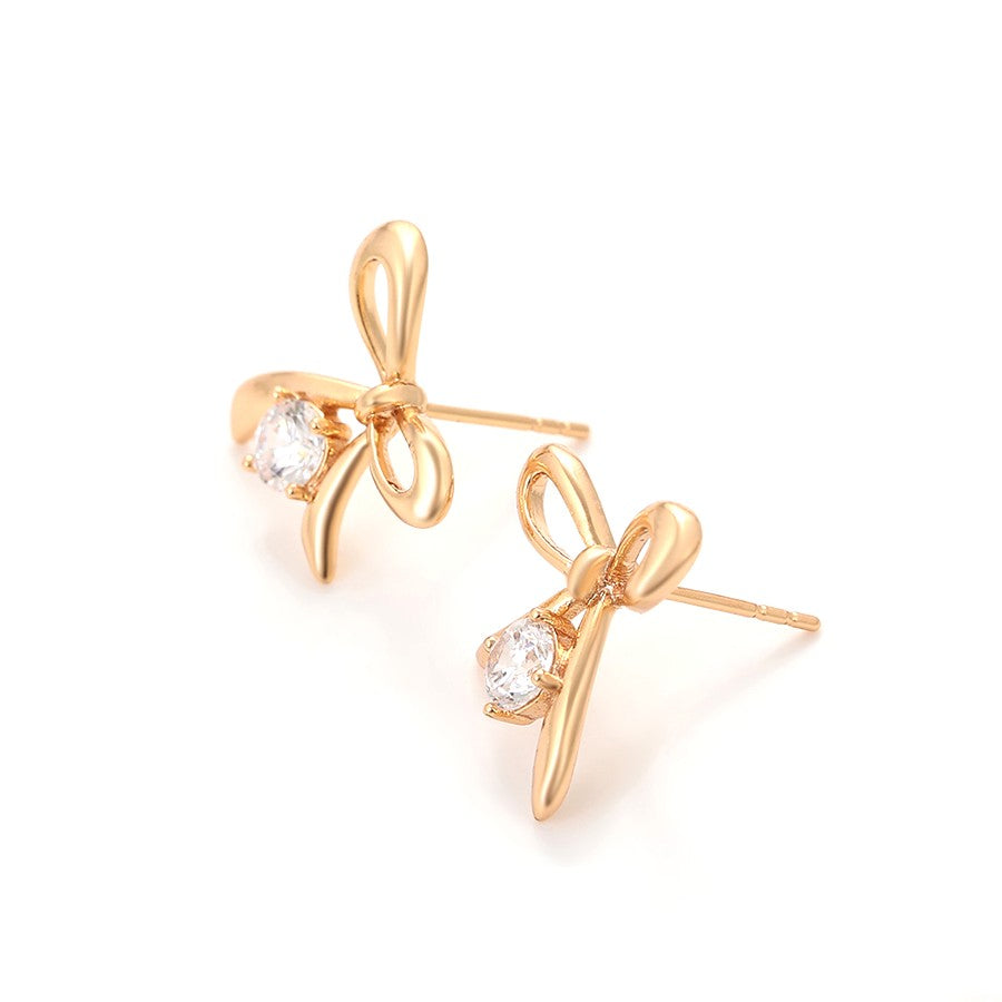 18K Gold Plated - Rose Gold Bow Jewelry Set with Crystal Accents