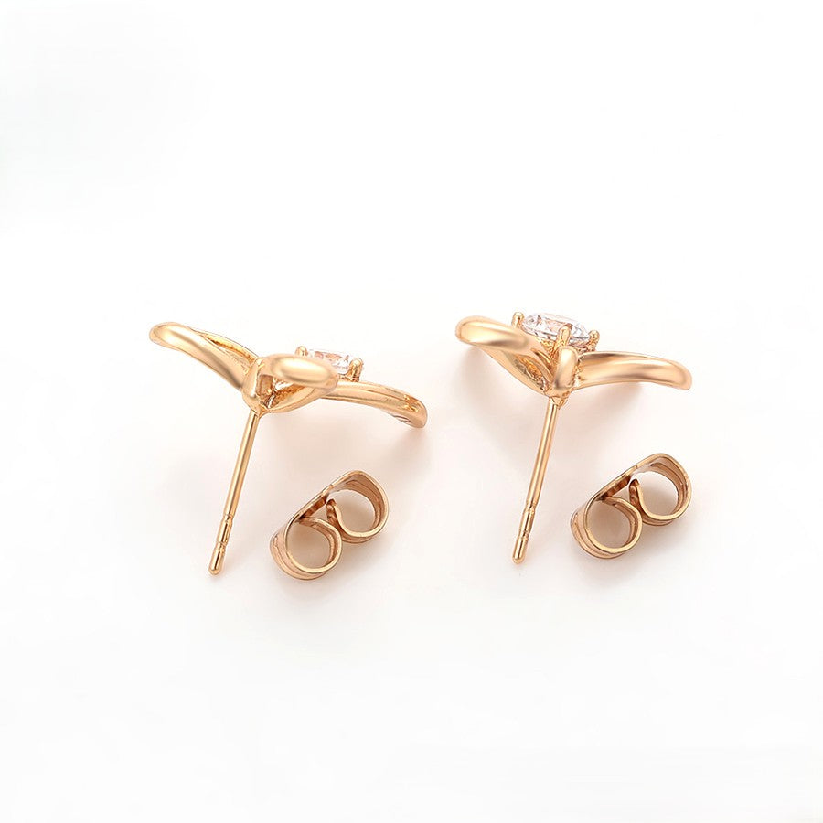 18K Gold Plated - Rose Gold Bow Jewelry Set with Crystal Accents