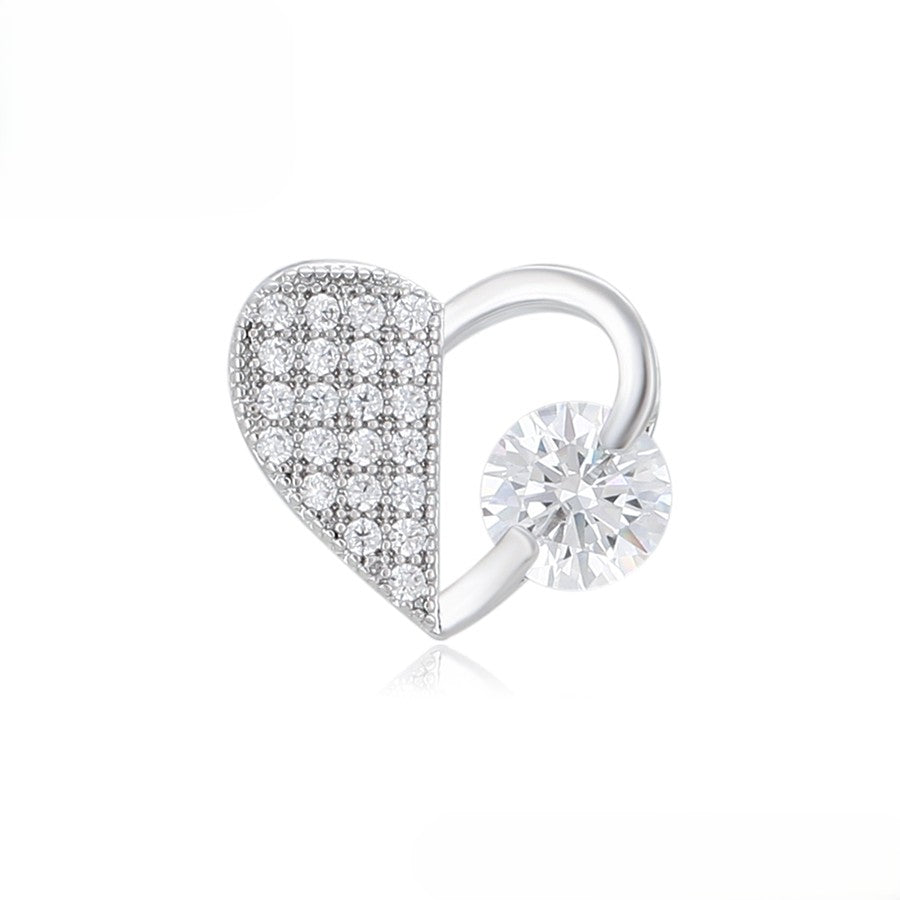 Stylish White Gold Heart Necklace with Pave Crystals and Solitaire Moissanite