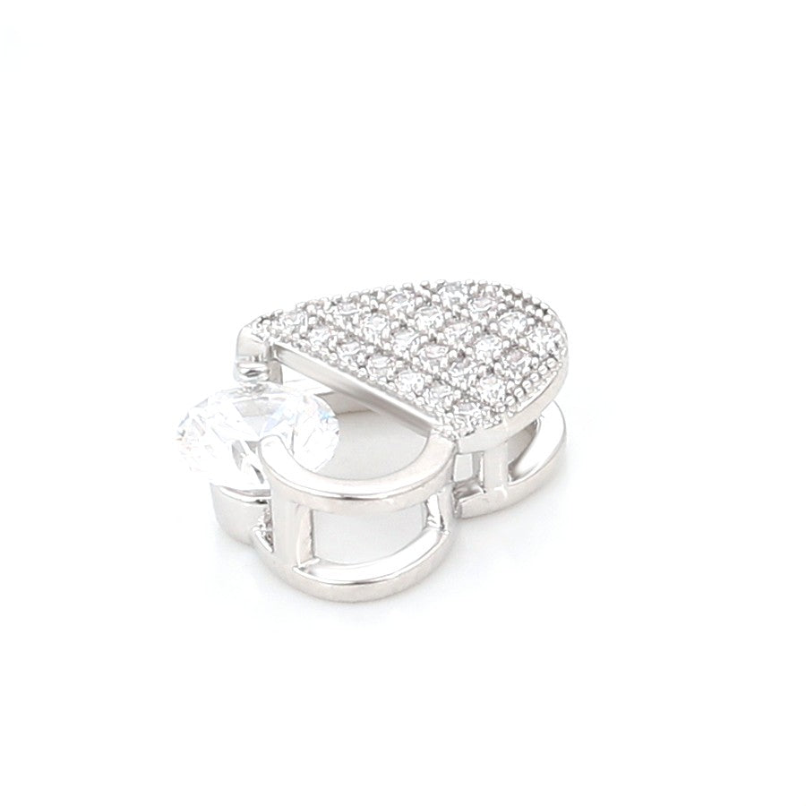 Stylish White Gold Heart Necklace with Pave Crystals and Solitaire Moissanite