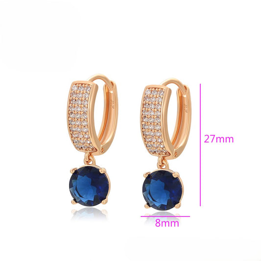 Rose Gold Blue Sapphire and Crystal Drop Earrings - 18K Gold Plated