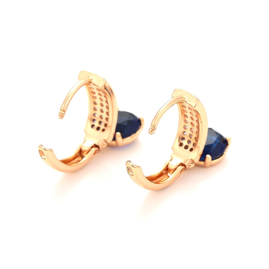 Rose Gold Blue Sapphire and Crystal Drop Earrings - 18K Gold Plated