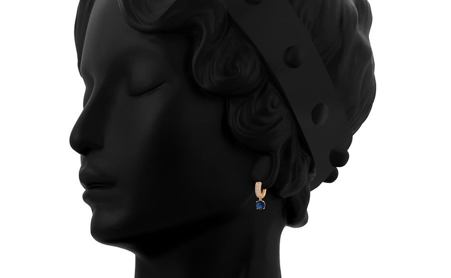 Rose Gold Blue Sapphire and Crystal Drop Earrings - 18K Gold Plated