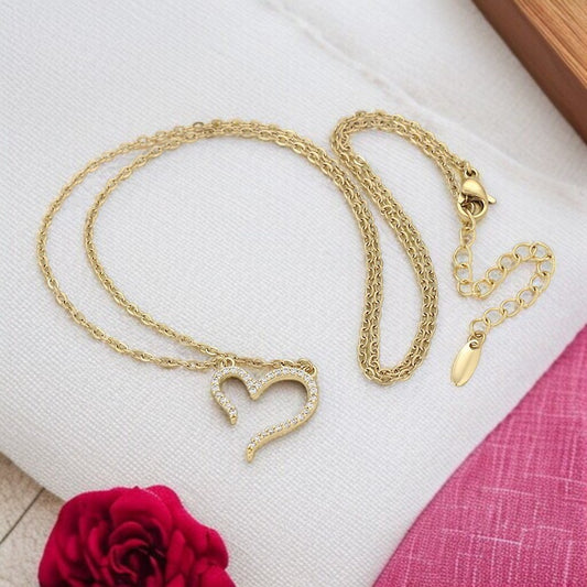 14K Gold Plated Dainty Open Heart Necklace