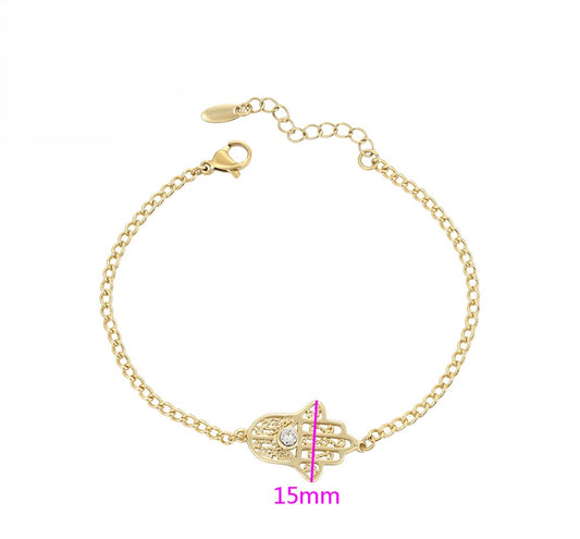 14K Gold Plated Hamsa Hand Bracelet with Crystal