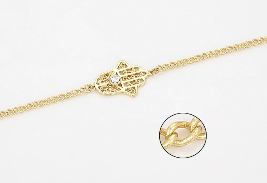 14K Gold Plated Hamsa Hand Bracelet with Crystal