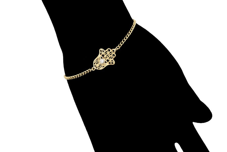 14K Gold Plated Hamsa Hand Bracelet with Crystal