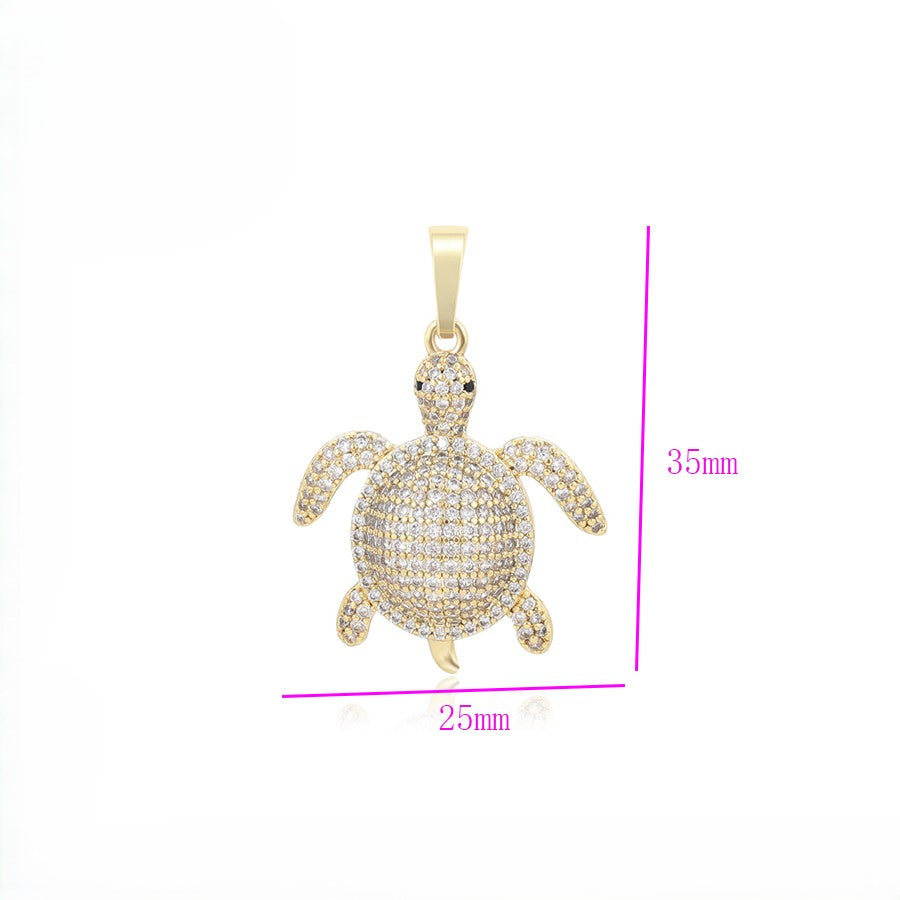 Maui Full Pave Crystal Sea Turtle Pendant | 14K Gold Plated Domed Marine Life Necklace Charm