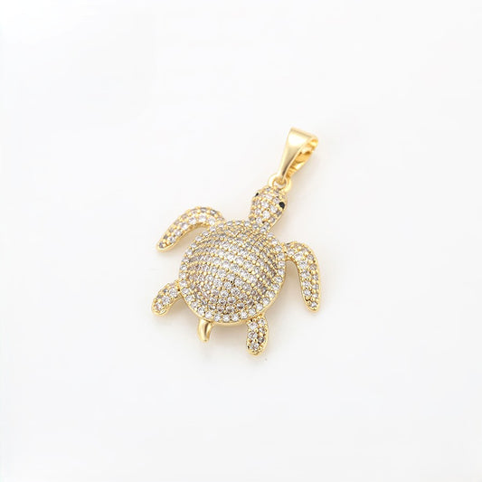 Maui Sea Turtle Pendant | 14K Gold Plated Pavé Crystal Necklace 🌊🐢