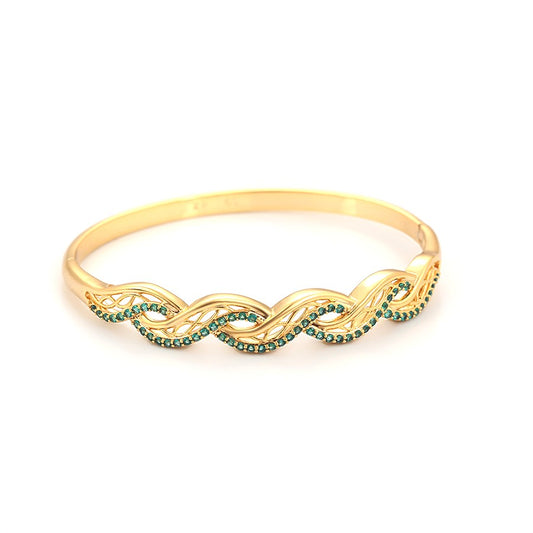 24K Gold Plated Emerald Green Wavy Filigree Bangle