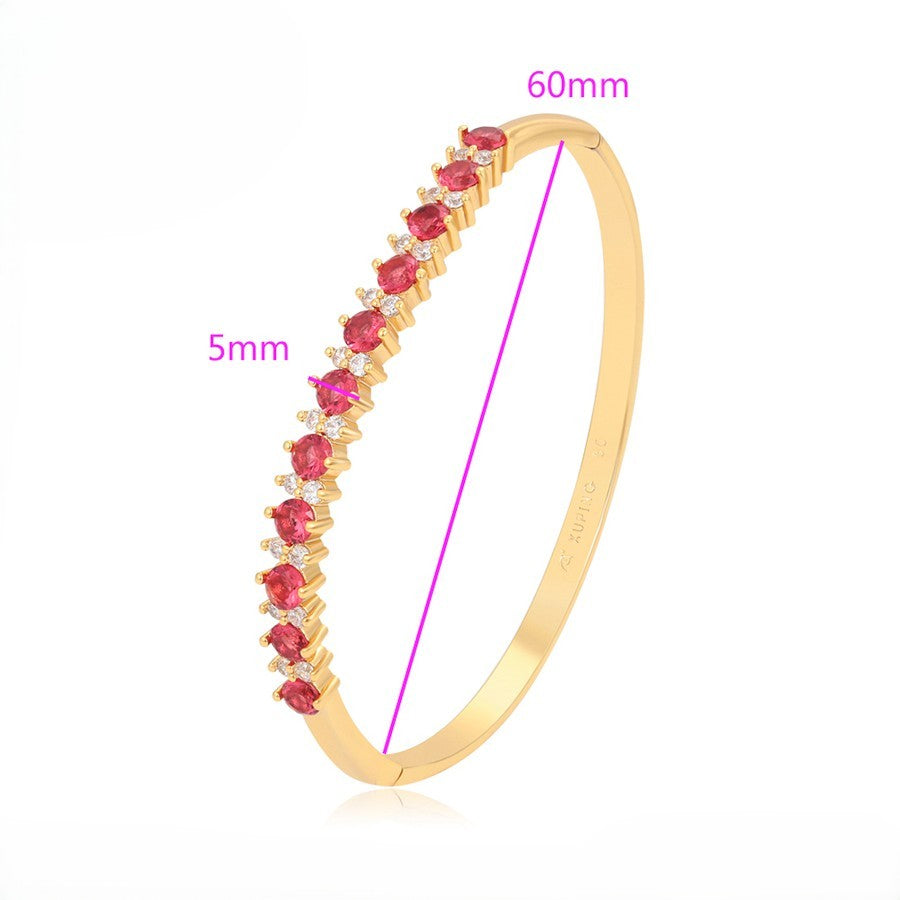 24K Gold Plated Ruby Red Prong-Set Tennis Bangle