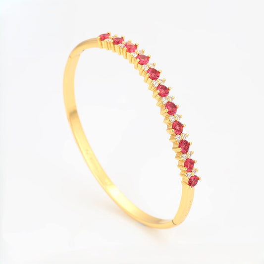 24K Gold Plated Ruby Red Prong-Set Tennis Bangle