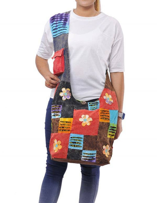 Flower Patched Bohemian Hippie Boho Crossbody Hobo Bag