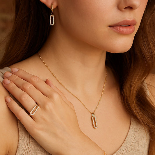 14K Gold Plated Paperclip Style Jewelry Set